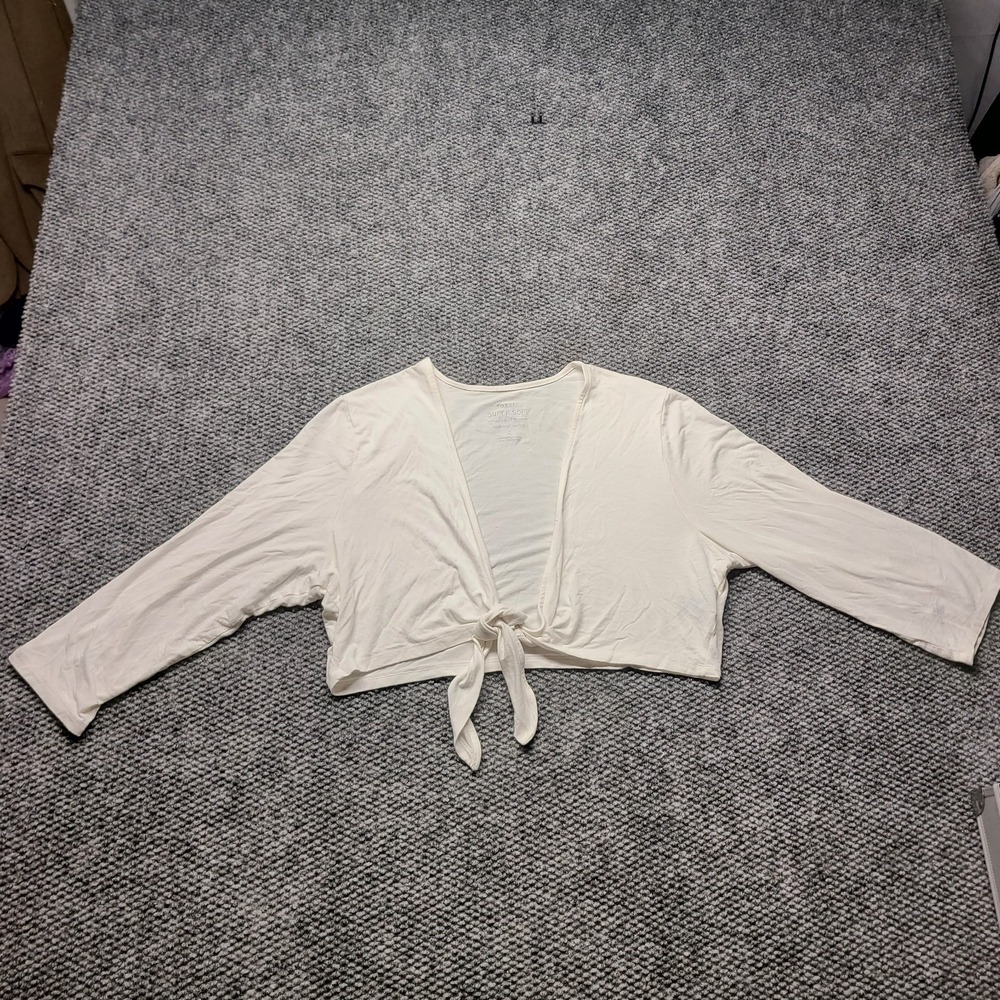 Torrid Super Soft Knits Cropped Tie Front Shrug Top Women 2 White Stretch V Neck